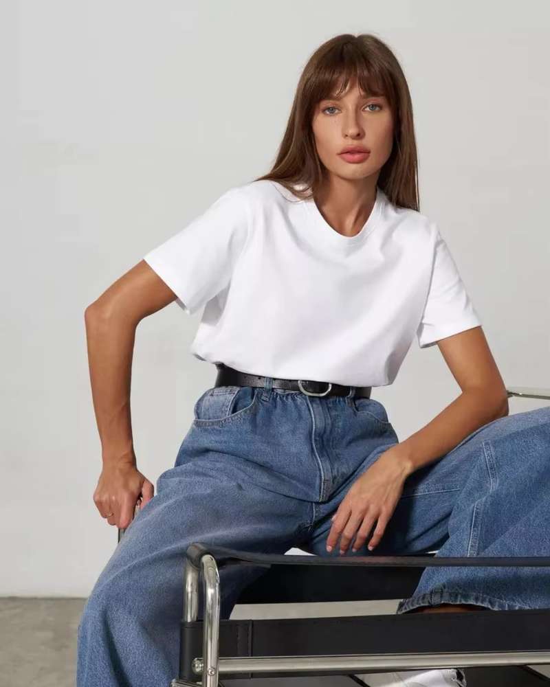 Basic Katoenen T Shirt Met Ronde Hals Voor Dames