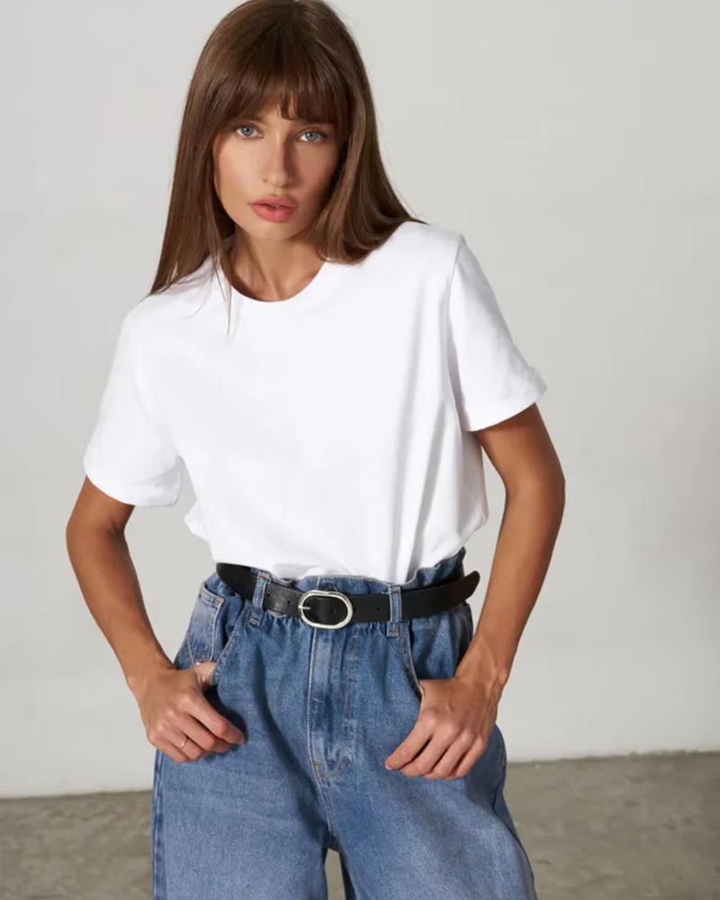 Basic Katoenen T Shirt Met Ronde Hals Voor Dames